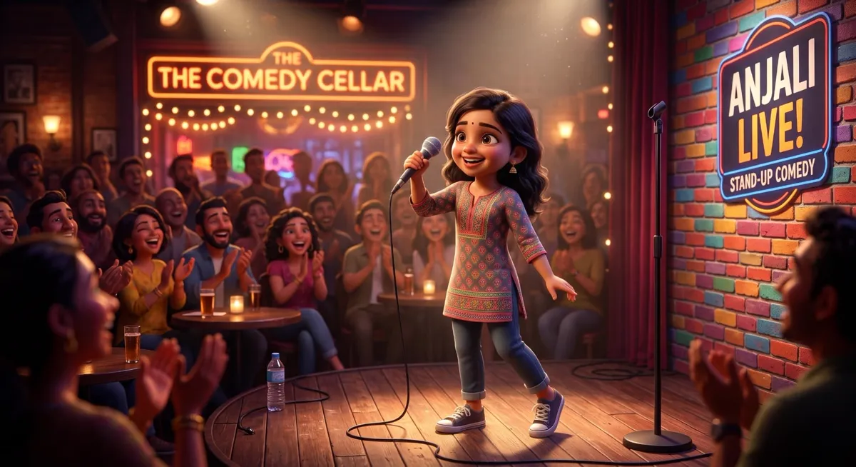 A girl performing stand-up comedy on stage