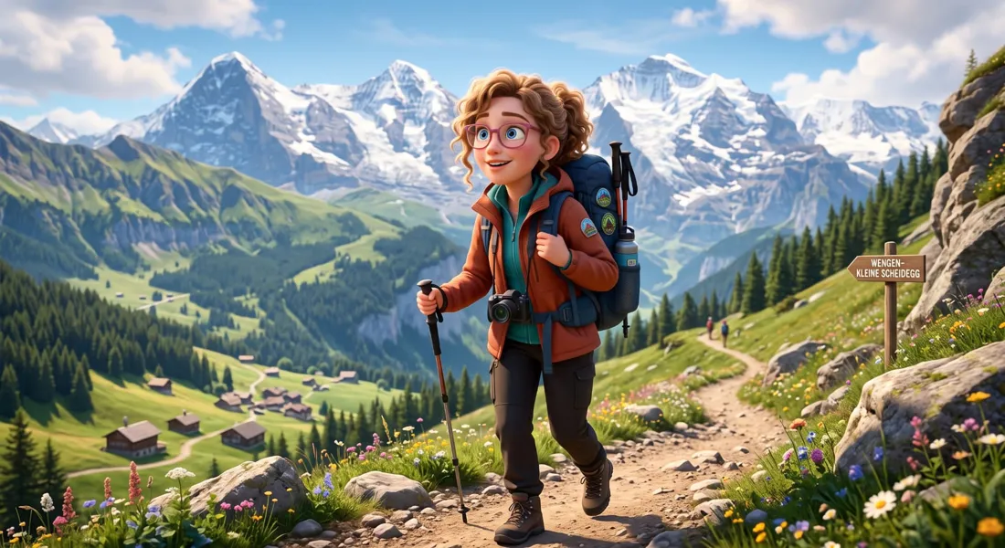 A girl hiking in the mountains
