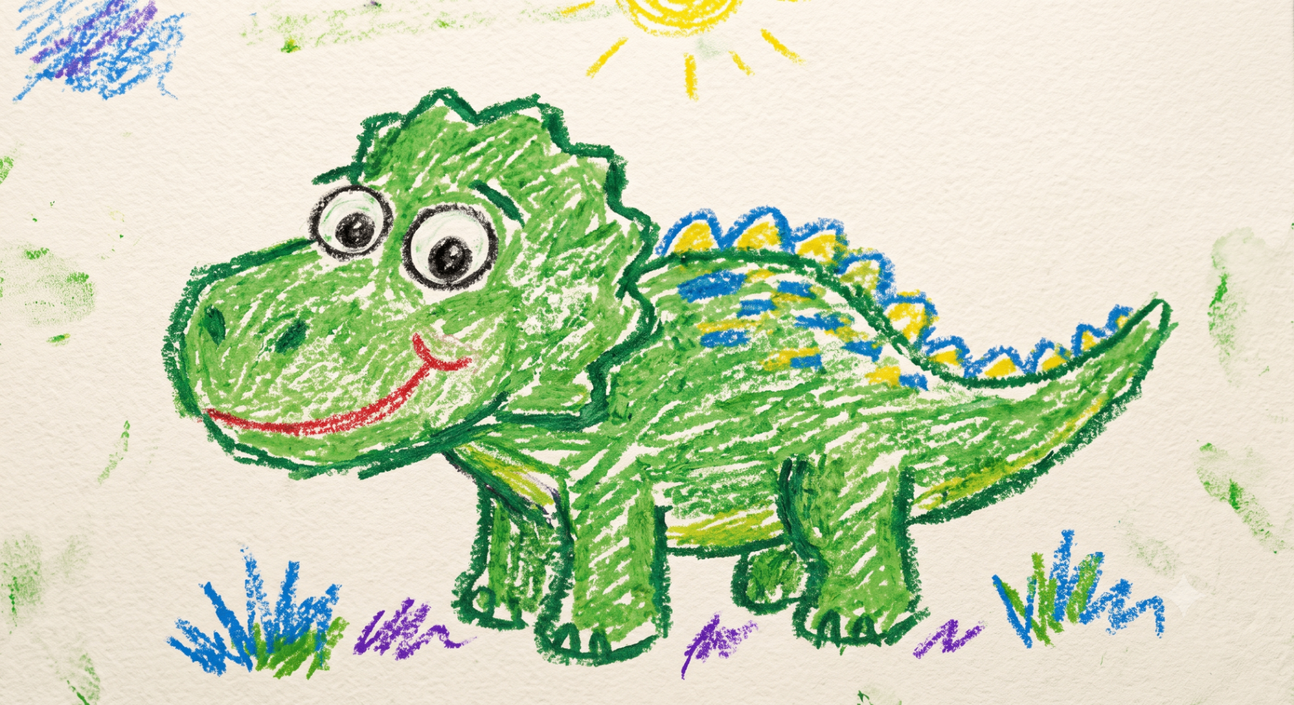 Layla's crayon dinosaur drawing