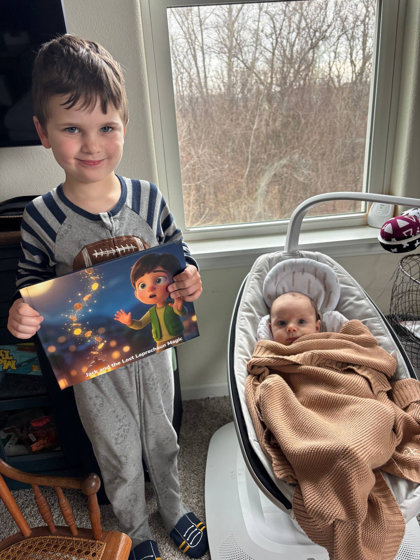 Mira holding her New Year's Eve storybook